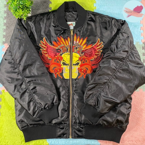 BTL, Black, Skull & Snake Embroidered Bomber Jacket - Picture 1 of 14